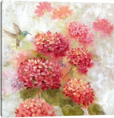Hummingbird Garden I Canvas Art Print - Hydrangea Art