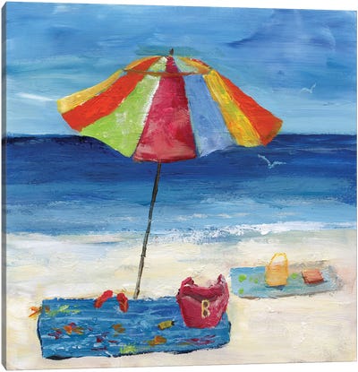 Bright Beach Umbrella I Canvas Art Print - Umbrella Art