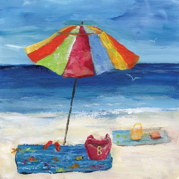 Umbrellas: Bright Beach Umbrella I by Nan