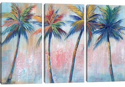 Color Pop Palms Canvas Art Print - 3-Piece Tree Art