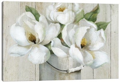 Shiplap Magnolias Canvas Art Print - Modern Farmhouse Living Room Art