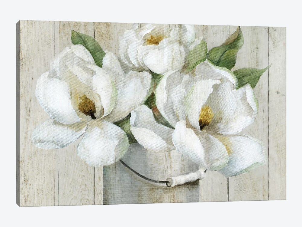 Shiplap Magnolias by Nan 1-piece Canvas Art