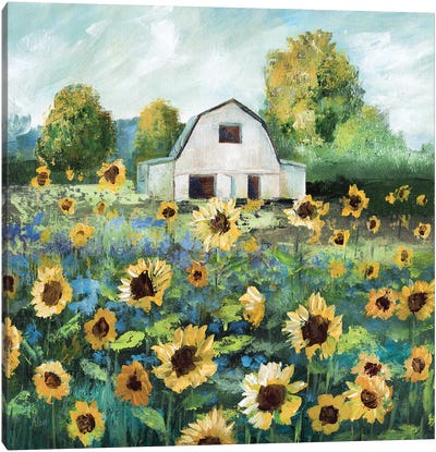 Sunflower Barn Canvas Art Print - Flower Art