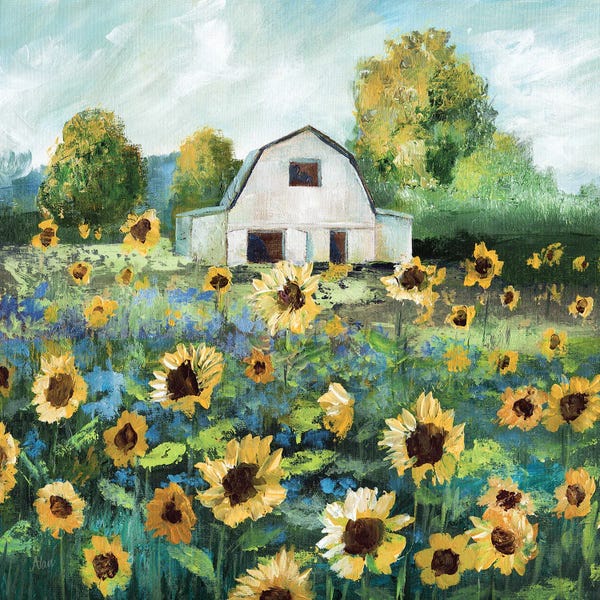 Large Scenic & Landscape Art - Canvas Prints: Sunflower Barn by Nan