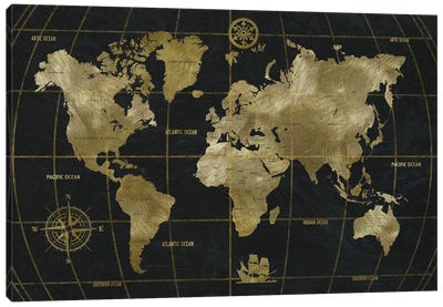 Golden World Canvas Art Print - 3-Piece Maps