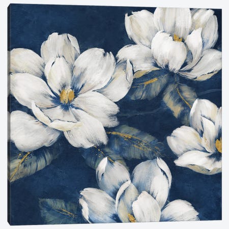 Magnolias Indigo Canvas Print #NAN661} by Nan Canvas Art