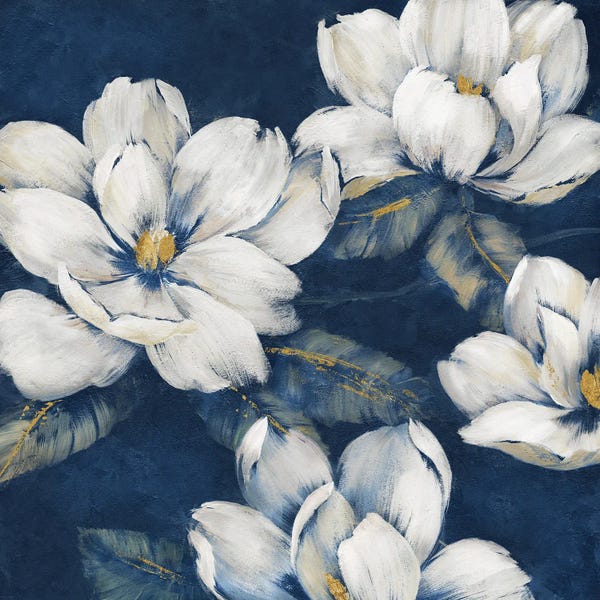 Large Floral & Botanical Art - Canvas Prints: Magnolias Indigo by Nan
