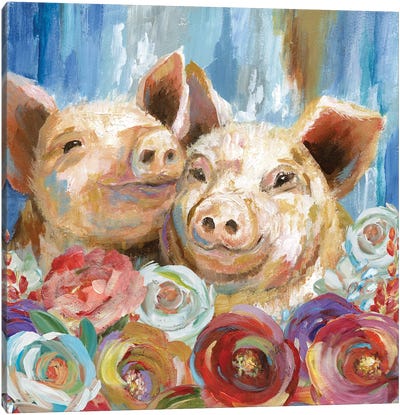 Coming Up Roses Canvas Art Print - Pig Art