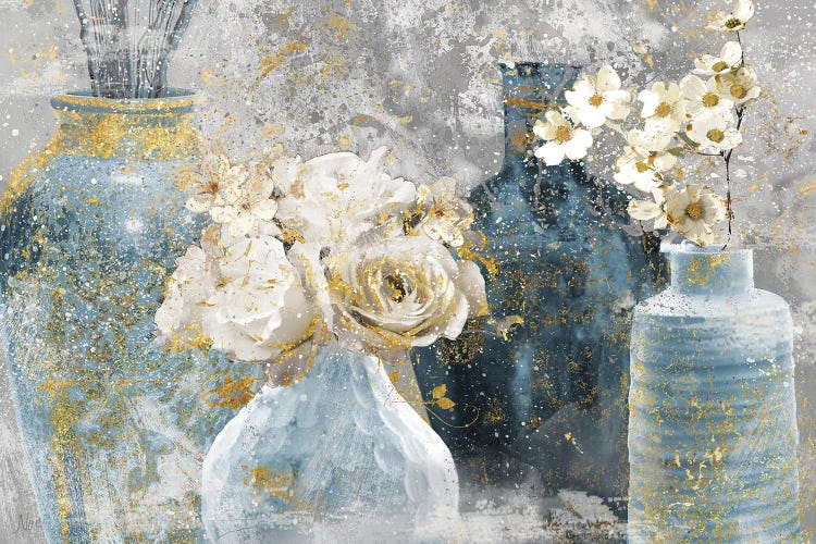 Vessels and Blooms Blues by Nan wall art