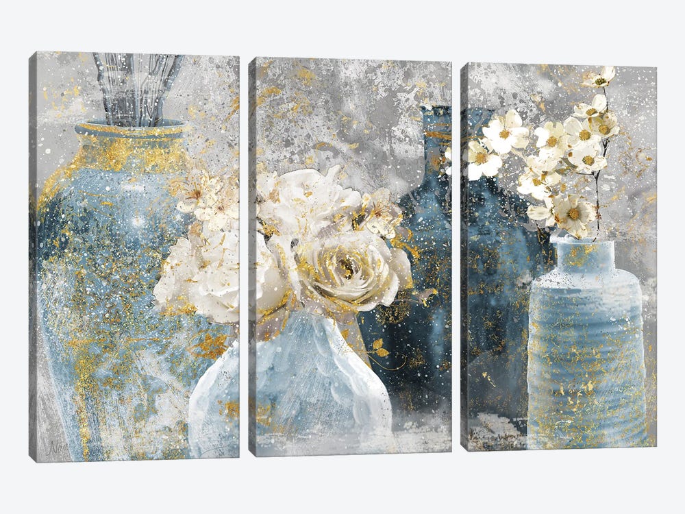 Vessels and Blooms Blues by Nan 3-piece Canvas Art