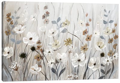 Misty Meadow Field Canvas Art Print - Scenic & Nature Bedroom Art