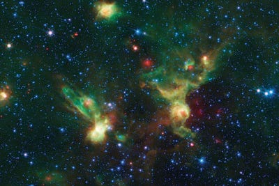 Enterprising Nebulae (IRAS 19340+2016 & IRAS19343+2026) by NASA art print