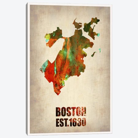 Boston Watercolor Map Canvas Print #NAX245} by Naxart Canvas Art