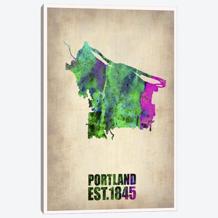 Portland Watercolor Map Canvas Print #NAX248} by Naxart Canvas Art Print