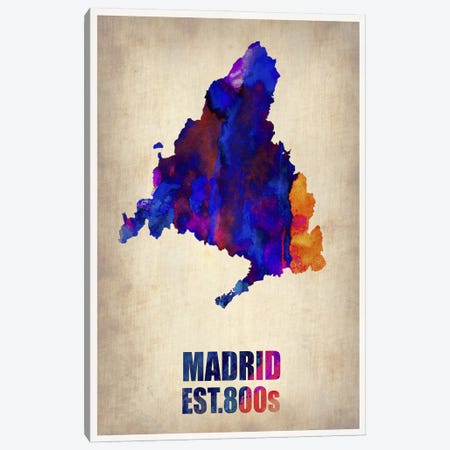 Madrid Watercolor Map Canvas Print #NAX266} by Naxart Canvas Wall Art