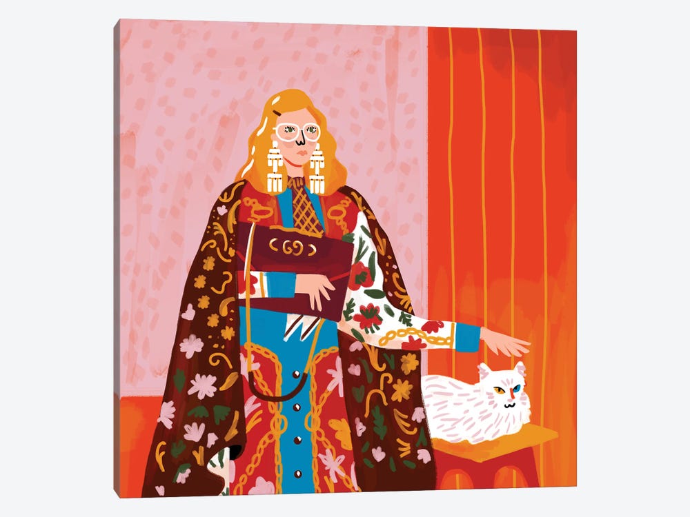 Gucci Cat by Niege Borges 1-piece Canvas Art Print
