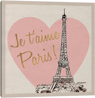 Je T'Aime Paris! Canvas Art Print - Glam Bedroom Art