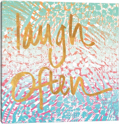 Laugh Often Neon Canvas Art Print - Happiness Art