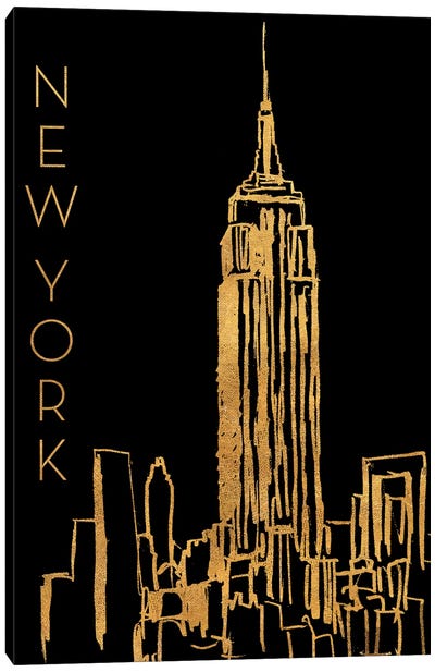 New York On Black Canvas Art Print - Empire State Building