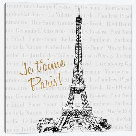 Travel Pack Je T'Aime Paris Canvas Print #NBI48} by Nicholas Biscardi Canvas Artwork