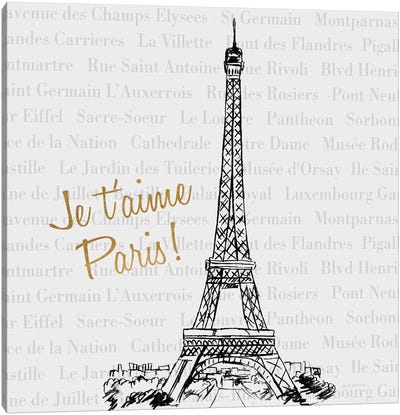 Travel Pack Je T'Aime Paris Canvas Art Print - Paris Typography