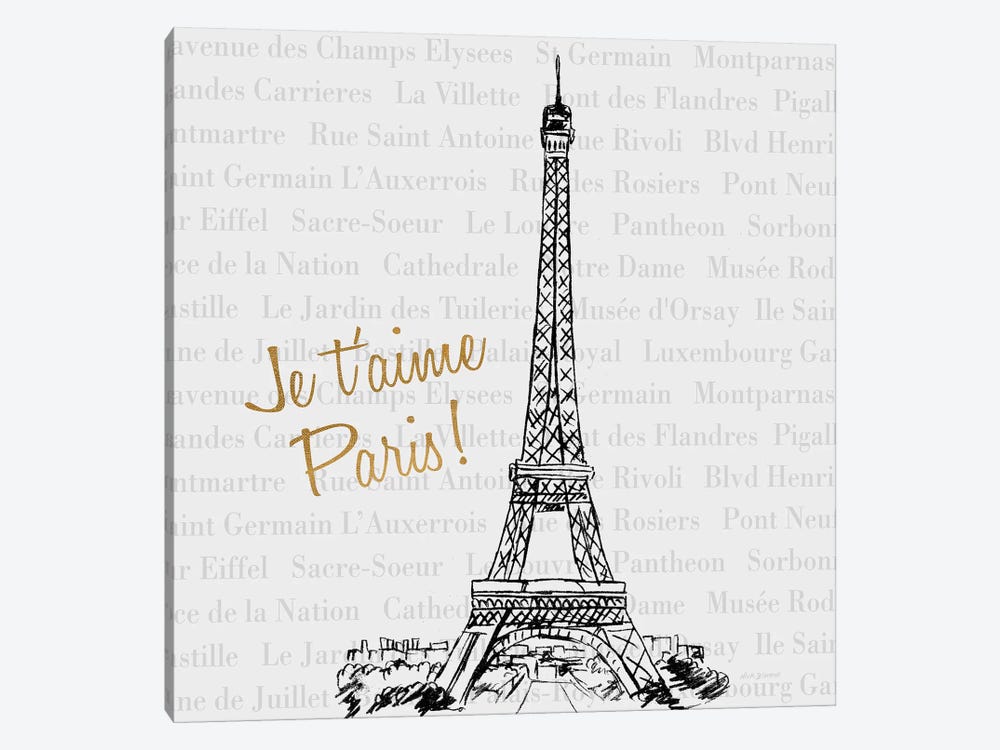 Travel Pack Je T'Aime Paris by Nicholas Biscardi 1-piece Canvas Art Print