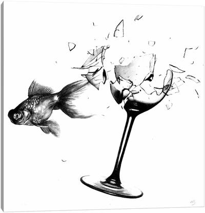 Fish & Wine Glass Canvas Art Print - Goldfish