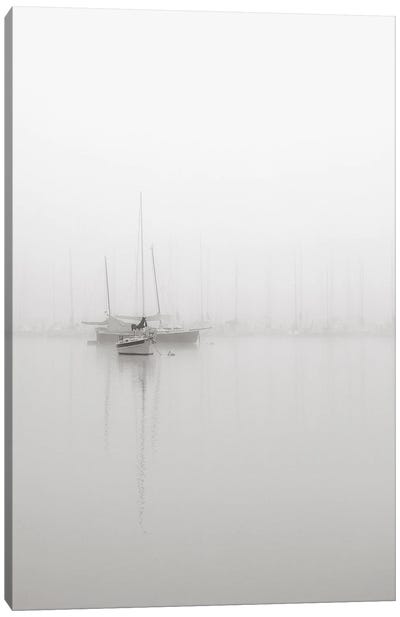 Sailboats In Fog Canvas Art Print - Pure White