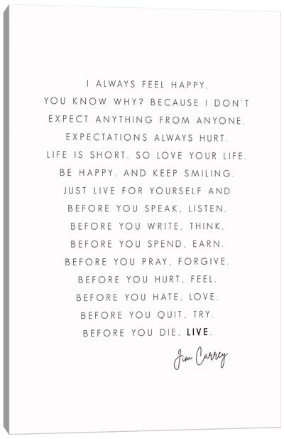 I Always Feel Happy - Jim Carrey Canvas Art Print - Jim Carrey
