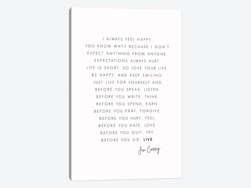 I Always Feel Happy - Jim Carrey by Nicole Basque 1-piece Canvas Art Print