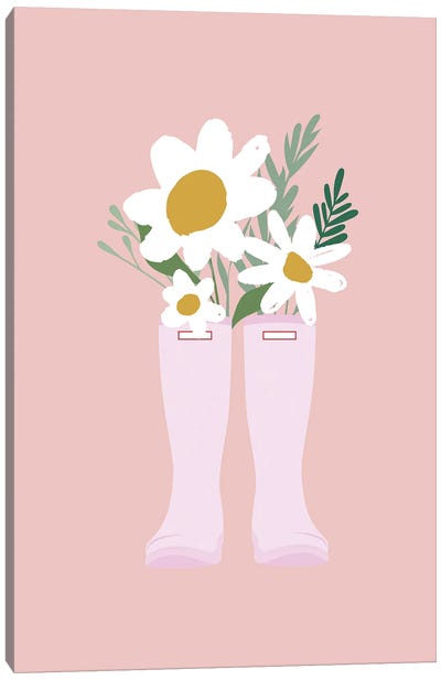 Daisies In Wellies Canvas Art Print - Boots