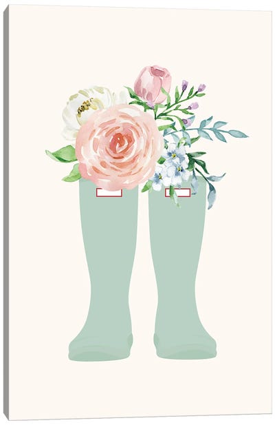 Floral Wellies Canvas Art Print - Boots