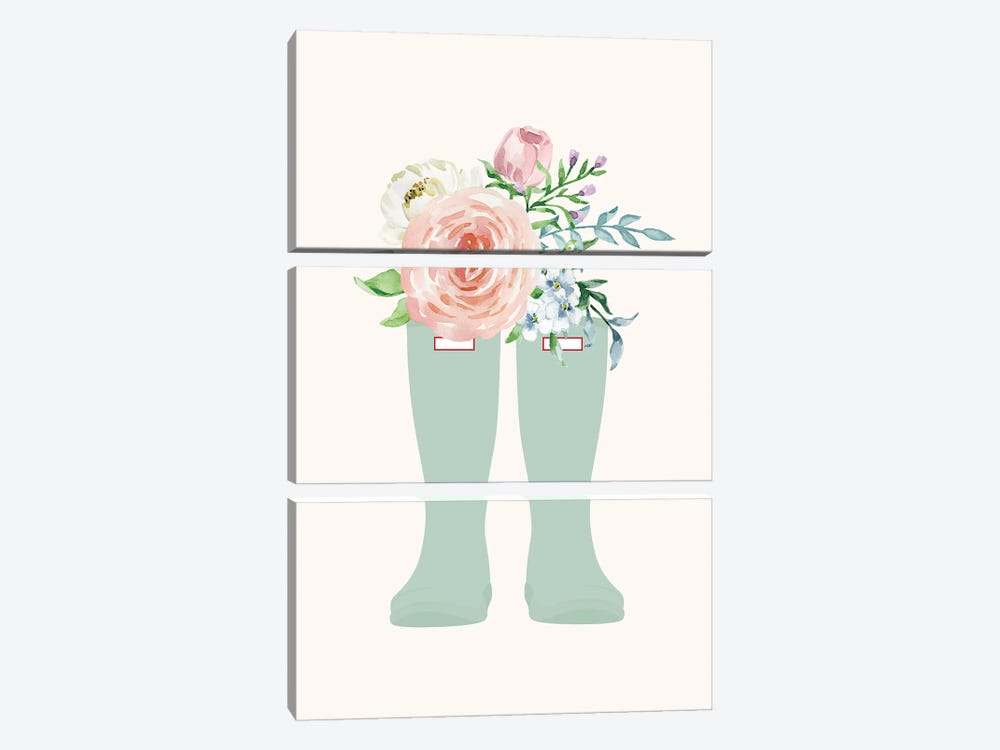 Floral Wellies by Nicole Basque 3-piece Canvas Wall Art