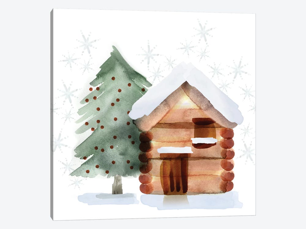 Christmas Hinterland IV - Tree & Cabin by Noonday Design 1-piece Canvas Wall Art