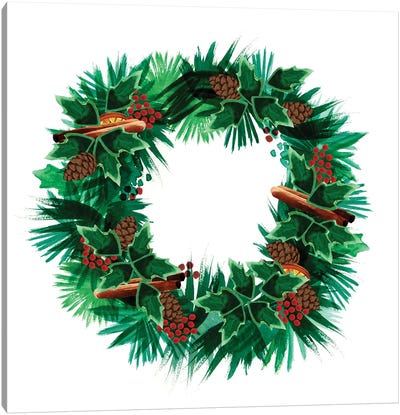 Christmas Hinterland IV - Wreath Canvas Art Print - Farmhouse Christmas Décor