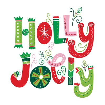 Festive Lettering - Holly Jolly Canvas Art by Noonday Design | iCanvas