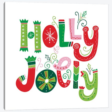 Festive Lettering - Holly Jolly Canvas Print #NDD125} by Noonday Design Canvas Art