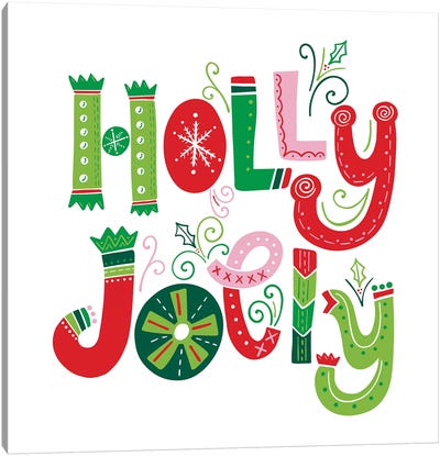 Festive Lettering - Holly Jolly Canvas Art Print
