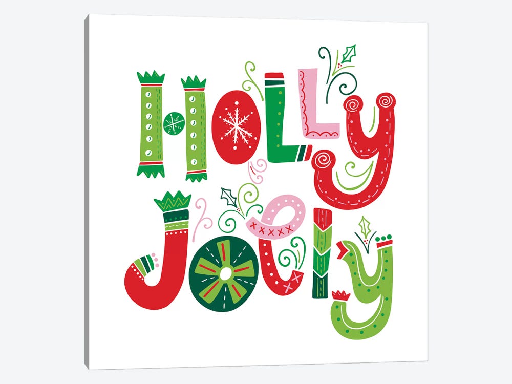 Festive Lettering - Holly Jolly by Noonday Design 1-piece Canvas Art