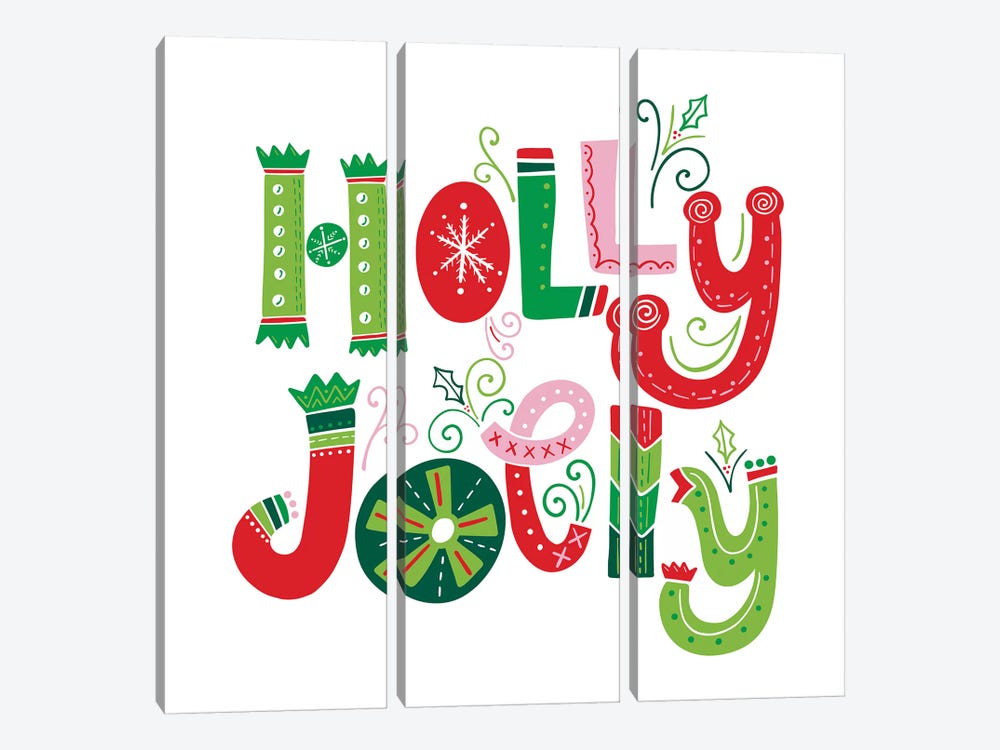 Festive Lettering - Holly Jolly by Noonday Design 3-piece Canvas Wall Art