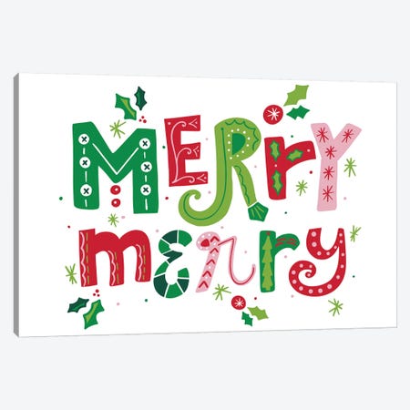 Festive Lettering - Merry Merry Canvas Print #NDD126} by Noonday Design Canvas Wall Art