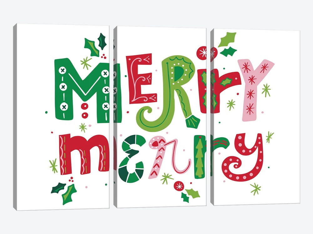 Festive Lettering - Merry Merry by Noonday Design 3-piece Art Print