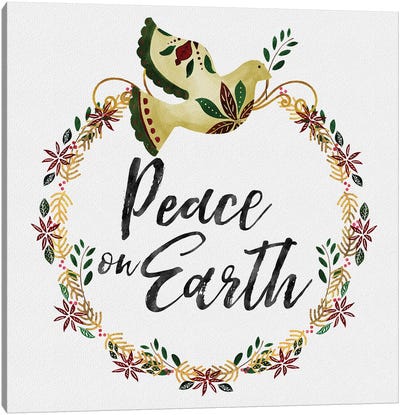 Peace and Joy I Canvas Art Print - Christmas Trees & Wreath Art