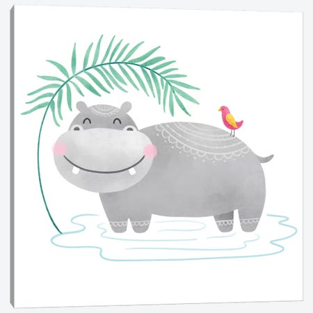 Playful Pals- Hippo Canvas Print #NDD145} by Noonday Design Canvas Art