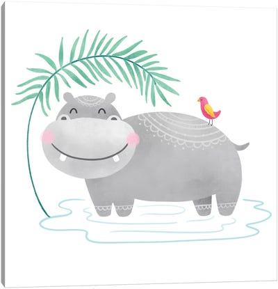 Playful Pals- Hippo Canvas Art Print - Hippopotamus Art