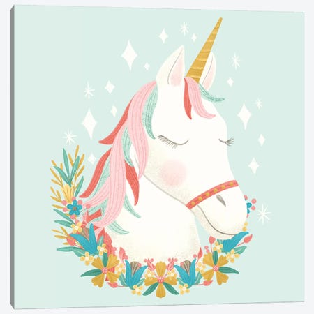Unicorns and Flowers I Canvas Print #NDD154} by Noonday Design Canvas Print