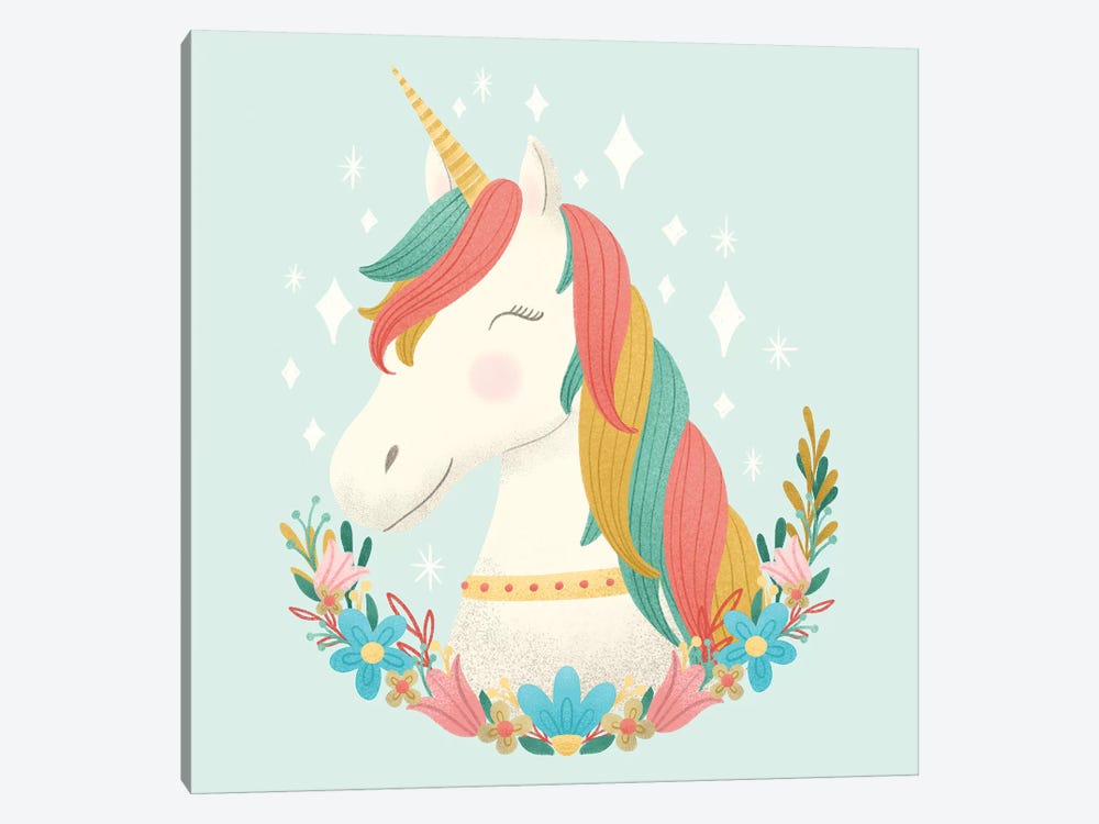 Unicorns and Flowers II by Noonday Design 1-piece Canvas Print