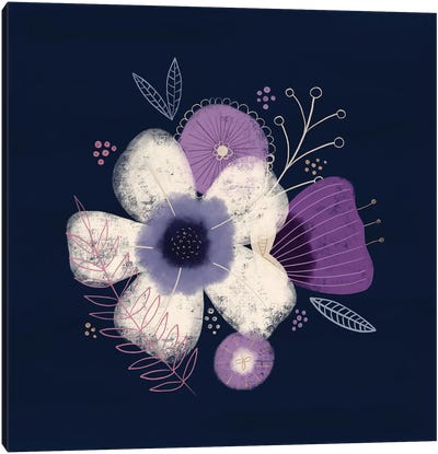 Cream Florals On Navy I Canvas Art Print - Noonday Design
