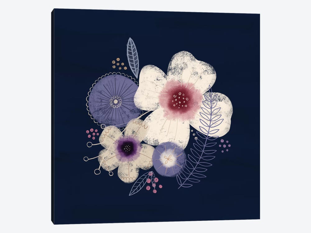 Cream Florals On Navy II by Noonday Design 1-piece Canvas Print