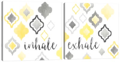 Yellow Gray Moroccan Sentiment Diptych Canvas Art Print - Global Patterns